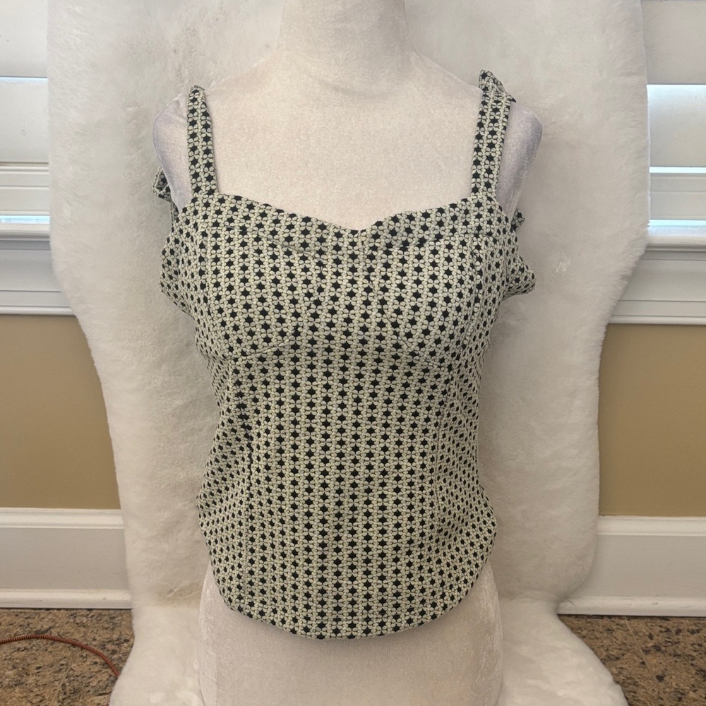 Anthropologie Cream and Black Geometric Sweetheart Tank
